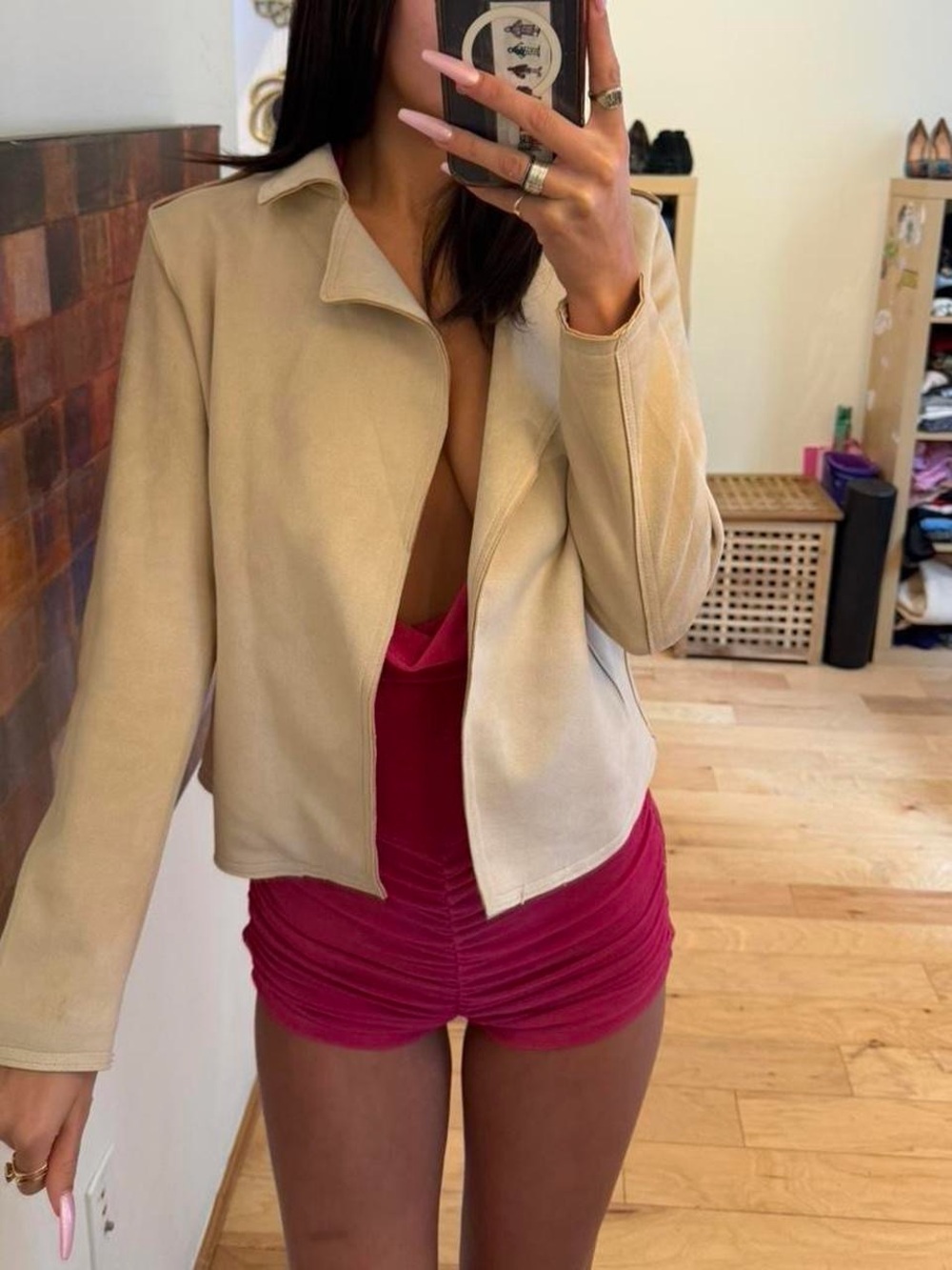 Tahari Beige Zip Front Blazer Jacket